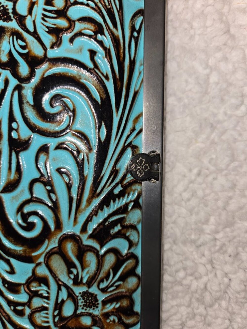 Patricia Nash Tooled Turquoise Leather Kiss Lock Checkbook Wallet Organizer - Picture 3 of 8